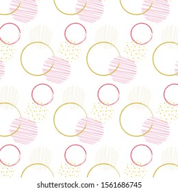 Vector seamless pattern of abstract round shapes. Seamless design on a white background in rose gold color.