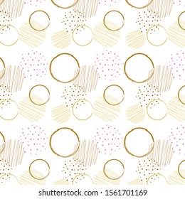 Vector seamless pattern of abstract round shapes. Seamless design on a white background in rose gold color.