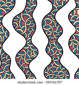 Vector seamless pattern with abstract scale. Graphic ornament with oriental waves. Fish skin texture. 