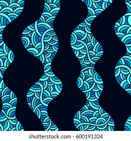 Vector seamless pattern with abstract scale. Graphic ornament with oriental waves. Fish skin texture. 