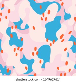 Vector seamless pattern with abstract shapes. Creative modern texture. Artistic background with hand drawn blobs and dots.