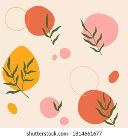 Vector seamless pattern with abstract shapes and leaves. Abstract modern tropical pattern. For wallpaper, textiles, fabric, paper.