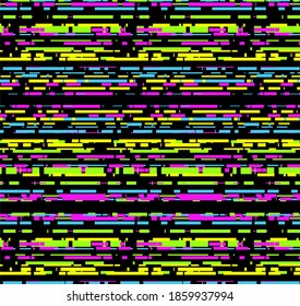 Vector seamless pattern with abstract shapes, rectangles and stripes. Background for screensavers and hipsters. A pattern for creating glitch videos. Template for design of trendy modern fabrics