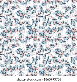 
Vector seamless pattern with abstract shapes of blots. Background for kids and hipsters. Template for design of trendy modern fabrics