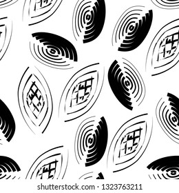 Vector of seamless pattern with abstract shapes,ellipse,lines.Black and white