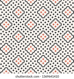 Vector seamless pattern. Abstract small textured background. Classical stylish repeating geometrical texture with repetition rhombuses, triangles, squares. Surface for wrapping paper, shirts, cloths.