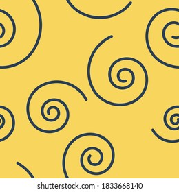 Vector seamless pattern with abstract spirals on a yellow background. The design is suitable for wallpaper, decor, textiles, factories, bed and children's rooms, printing on T-shirts and clothes