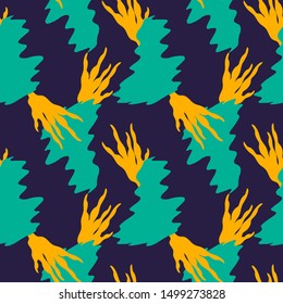 Vector Seamless pattern. Abstract spots and stylized plants, bright colors. Hand drawn various shapes