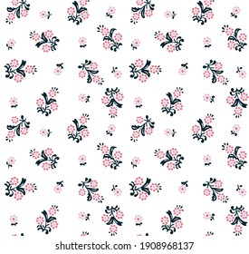 vector seamless pattern of abstract spring flowers, white background, lovely, cute and minimal