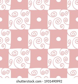 Vector seamless pattern with abstract squares with swirls on white background