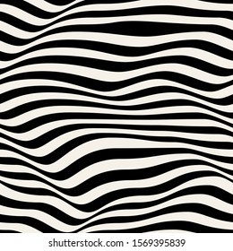 Vector seamless pattern. Abstract striped texture with bold monochrome waves. Creative background with blots. Decorative design with distortion effect.