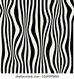 Vector seamless pattern. Abstract striped texture with bold monochrome waves. Creative background with blots. Decorative design with distortion effect.