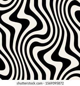 Vector seamless pattern. Abstract striped texture with bold monochrome waves. Creative background with blots. Decorative design with distortion effect.