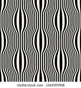 Vector seamless pattern. Abstract striped texture with bold monochrome waves. Creative background with blots. Decorative design with distortion effect.