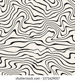 Vector seamless pattern. Abstract striped texture with bold monochrome waves. Creative background with blots. Decorative design with distortion effect.