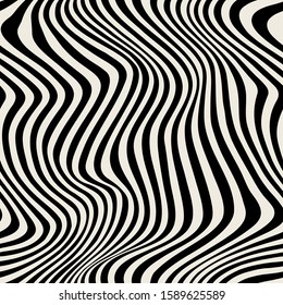 Vector seamless pattern. Abstract striped texture with bold monochrome waves. Creative background with blots. Decorative design with distortion effect.