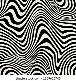 Vector seamless pattern. Abstract striped texture with bold monochrome waves. Creative background with zigzag blots. Decorative design with distortion effect.