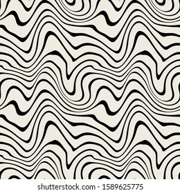 Vector seamless pattern. Abstract striped texture with bold monochrome waves. Creative background with blots. Decorative design with distortion effect.