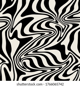 Vector seamless pattern. Abstract striped texture with bold monochrome waves. Creative background with zigzag blots. Decorative design with distortion effect.