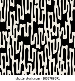 Vector seamless pattern. Abstract striped texture with bold monochrome waves. Creative background with zigzag blots. Decorative design with distortion effect.