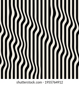Vector seamless pattern. Abstract striped texture with bold monochrome waves. Creative background with zigzag blots. Decorative design with distortion effect.
