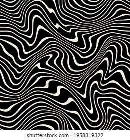 Vector seamless pattern. Abstract striped texture with bold monochrome waves. Creative background with zigzag blots. Decorative design with distortion effect.