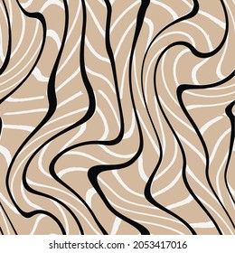 Vector seamless pattern. Abstract striped texture with bold monochrome waves. Creative background with blots. Decorative design with distortion effect for scarf, rug, clothing, duvet cover