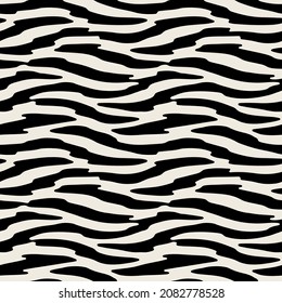 Vector seamless pattern. Abstract striped texture with bold monochrome waves. Creative background with smooth zigzag blots. Decorative design with natural stripes.