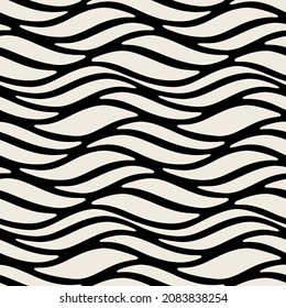 Vector seamless pattern. Abstract striped texture with bold monochrome waves. Creative background with zigzag blots. Decorative design with natural stripes.