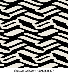 Vector seamless pattern. Abstract striped texture with bold monochrome waves. Creative background with zigzag blots. Decorative design with natural stripes.