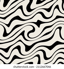 Vector seamless pattern. Abstract striped texture with bold monochrome waves. Creative background with zigzag blots. Decorative design with distortion effect.