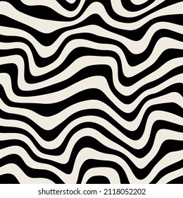 Vector seamless pattern. Abstract striped texture with bold monochrome waves. Creative background with blots. Decorative design with distortion effect.