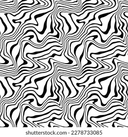 Vector seamless pattern. Abstract striped texture with bold monochrome waves. Creative background with hand-drawn blots. Decorative design with distorted effect.