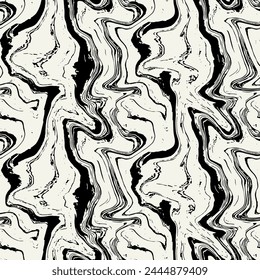 Vector seamless pattern. Abstract striped texture with bold monochrome waves. Creative background with hand drawn blots. Decorative design with distorted effect.