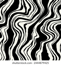 Vector seamless pattern. Abstract striped texture with bold monochrome waves. Creative background with hand drawn blots. Decorative design with distorted effect.