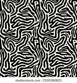 Vector seamless pattern. Abstract striped texture. Monochrome natural spots. Creative background with fluid blots. Decorative tileable design.