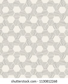 Vector seamless pattern. Abstract stylish background. Hand drawn linear hexagons. Trendy hipster tileable print.