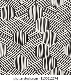 Vector seamless pattern. Abstract stylish background. Hand drawn linear hexagons. Trendy hipster tileable print.