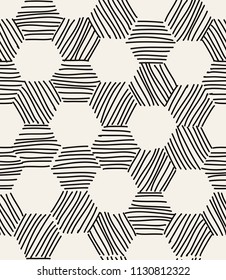 Vector seamless pattern. Abstract stylish background. Hand drawn linear hexagons. Trendy hipster tileable print.