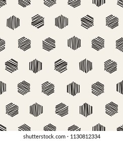 Vector seamless pattern. Abstract stylish background. Hand drawn linear hexagons. Trendy hipster tileable print.