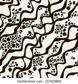 Vector seamless pattern. Abstract stylish background with wavy lines and small spots