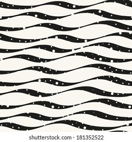Vector seamless pattern. Abstract stylish background with wavy lines and small spots