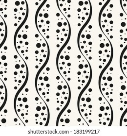 Vector seamless pattern. Abstract stylish background with wavy lines and small spots