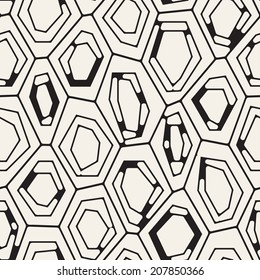 Vector seamless pattern. Abstract stylish background. Hand drawn linear hexagons