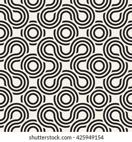 Vector seamless pattern. Abstract stylish background. Wavy geometric texture with winding  ribbon. Monochrome striped loopy ribbon