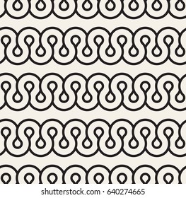 Vector seamless pattern. Abstract stylish background. Wavy geometric texture with winding tape. Monochrome striped loopy ribbon.