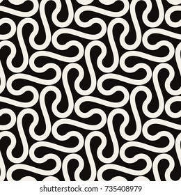 Vector seamless pattern. Abstract stylish background. Wavy geometric texture with winding tape. Monochrome striped loopy ribbon.