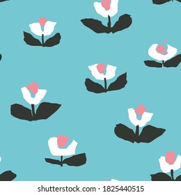 Vector seamless pattern, abstract stylized chunky flowers, color field modern repeat background