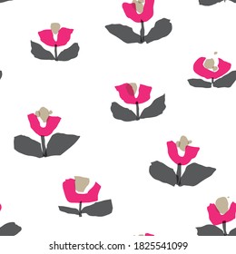 Vector seamless pattern, abstract stylized chunky flowers, color field modern repeat background