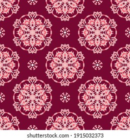 Vector seamless pattern with abstract stylized symmetrical ornament. Versatile vintage textile design with an oriental motif. 